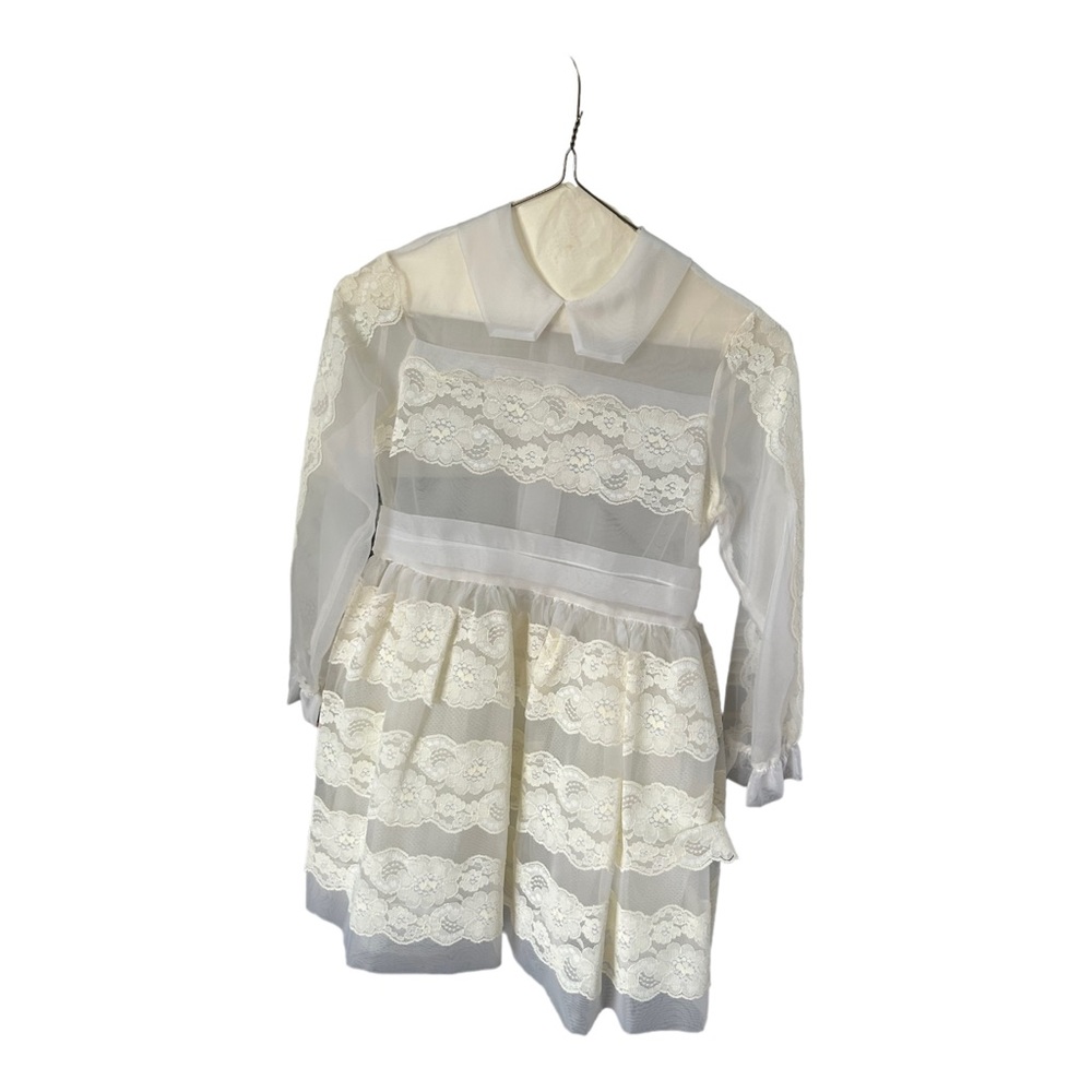 VTG First Holy Communion Dress Cream Lace 3 Piece 80s 90s Dress Slip Scarf READ - Picture 2 of 16